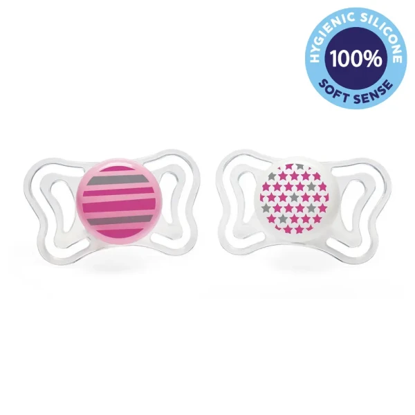 CHICCO Cumlík Physio Light silikónový dievča - prúžok/hviezdy 2 ks, 6-16 m+