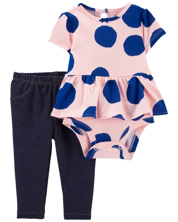 CARTER'S Set 2dielny legíny, body kr. rukáv PinkBlue Dots dievča 6m