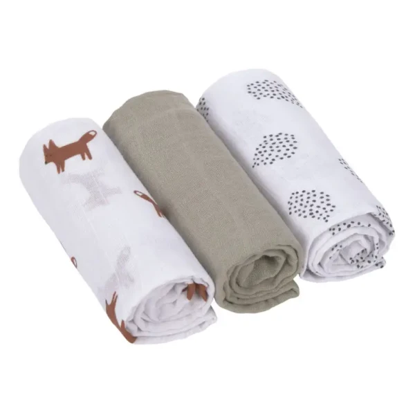 Lässig bavlnené plienky Swaddle Burp deka 60x60 Little Forest fox