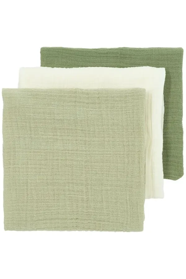 Meyco Mušelínové plienky 3-balenie - Natural/soft olive/olive green
