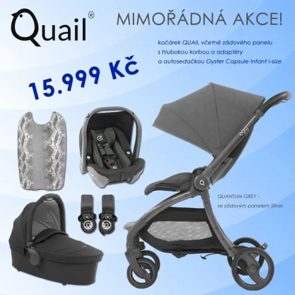 EGG Quail kočík 2019 + vanička + adaptéry + autosedačka, Quantum Grey/ Silver