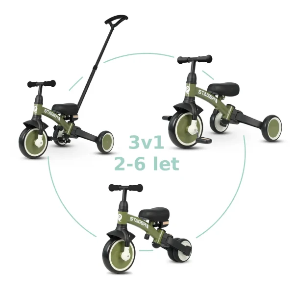 QPLAY Trojkolka Stager 3v1 Green, 2-6 rokov