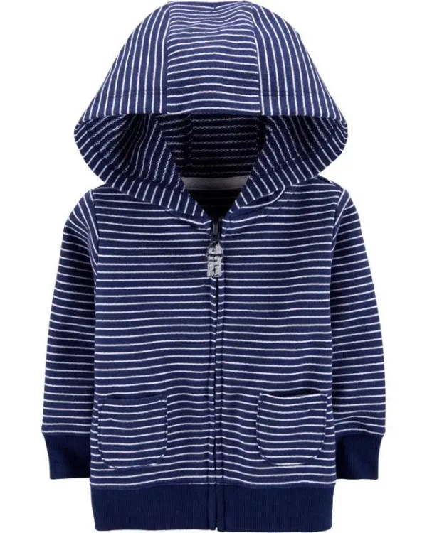 CARTERS Mikina na zips s kapucňou Strips Blue chlapec 18 m /veľ. 86