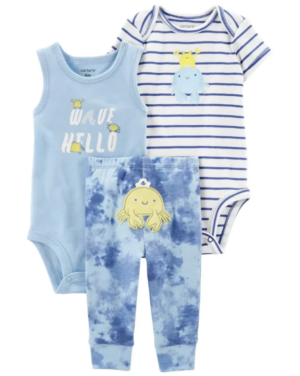 CARTER'S Set 3dielny tepláky, body kr. rukáv, body bez rukávov Blue Wave chlapec LBB 9m