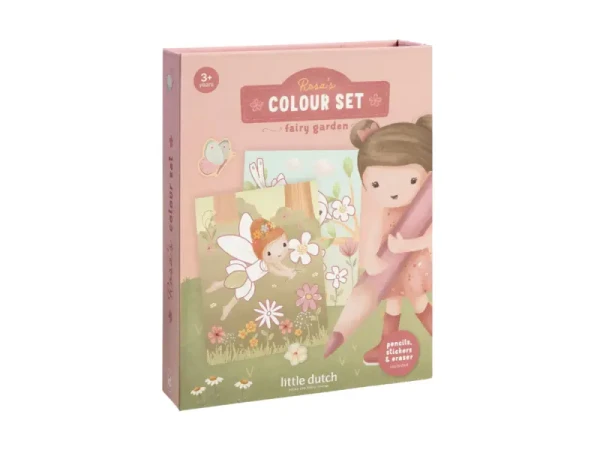 Little Dutch Omaľovánky s pastelkami a samolepkami Rosa Fairy Garden