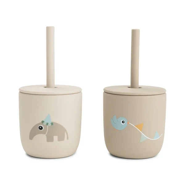 DONE BY DEER Set 2 hrnčekov so slamkou Celebration - pieskové