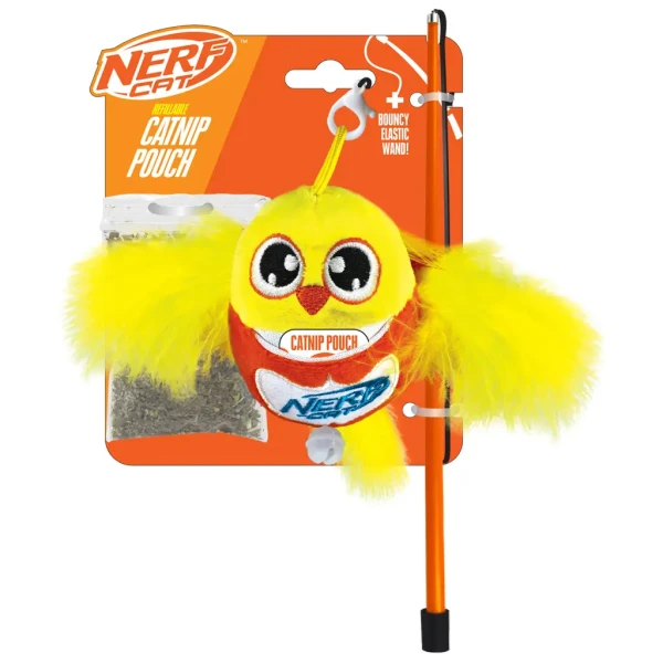 NERF CAT Hračka pre mačky plyšový vtáčik s rolničkou a paličkou 9 cm