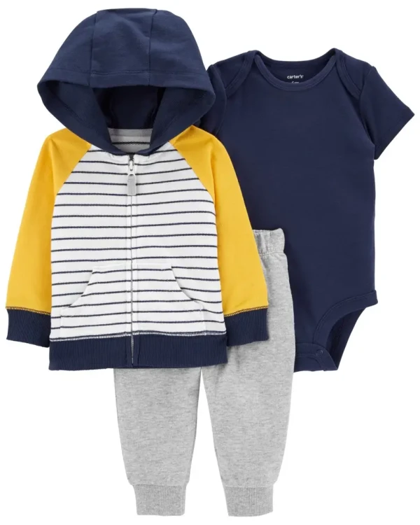 CARTER'S Set 3dielny mikina, tepláky, body kr. rukáv YellowNavy chlapec 12m