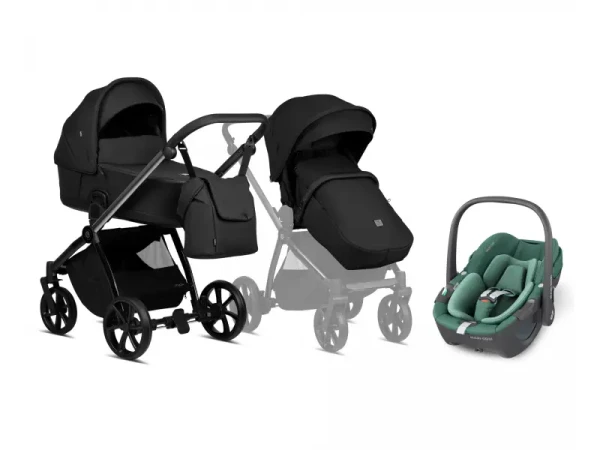 Tutis Kočík Mio Plus 2v1 Black Edition Obsidian + Maxi-Cosi Pebble 360 autosedačka Essential Green