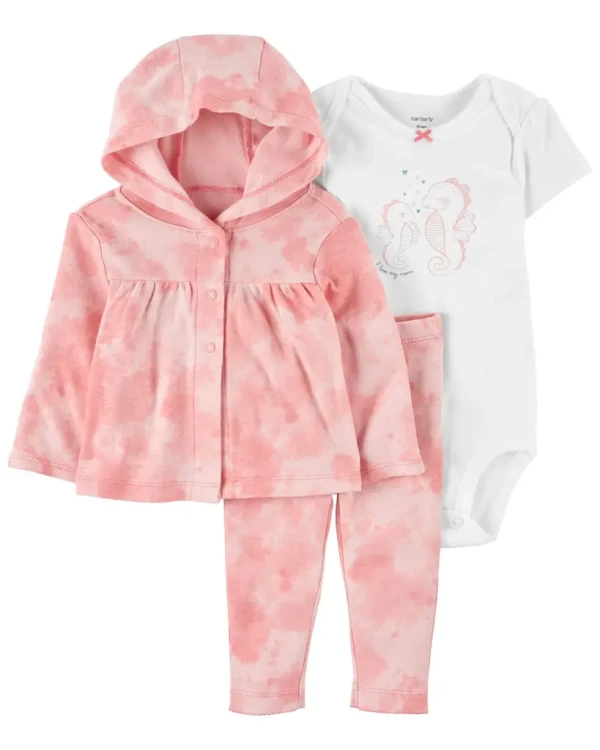 CARTER'S Set 3dielny mikina, legíny, body kr. rukáv Pink Ocean dievča LBB 9m