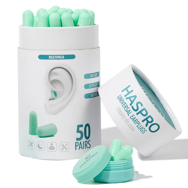 Haspro Universal ušné zátky, penové, 50 párov / 100 ks, mint