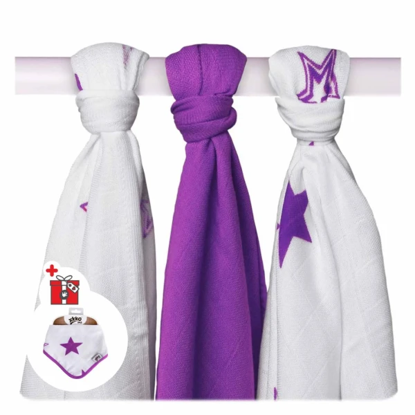 XKKO BMB Bambusové plienky 70x70 - Lilac Stars MIX 3ks