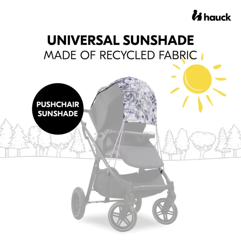 Hauck Slnečná clona na kočík UV 50+ Sunshade, floral grey