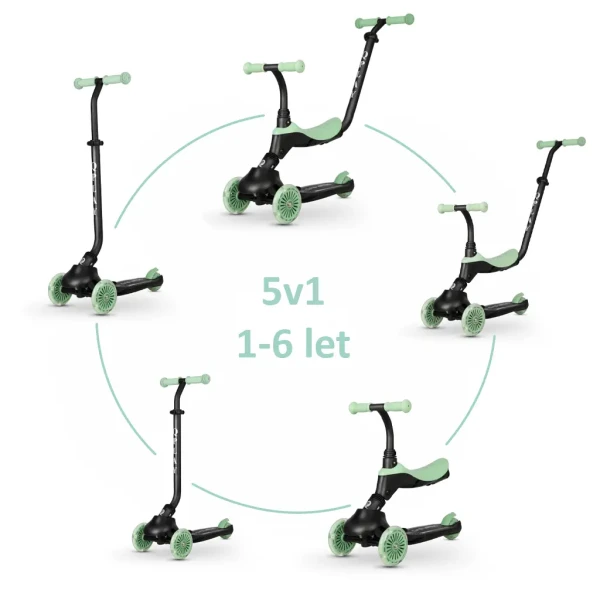 QPLAY Kolobežka / odrážadlo Sema Evo s LED svetlami Jade Green, vek 1 - 6 rokov, do 50 kg
