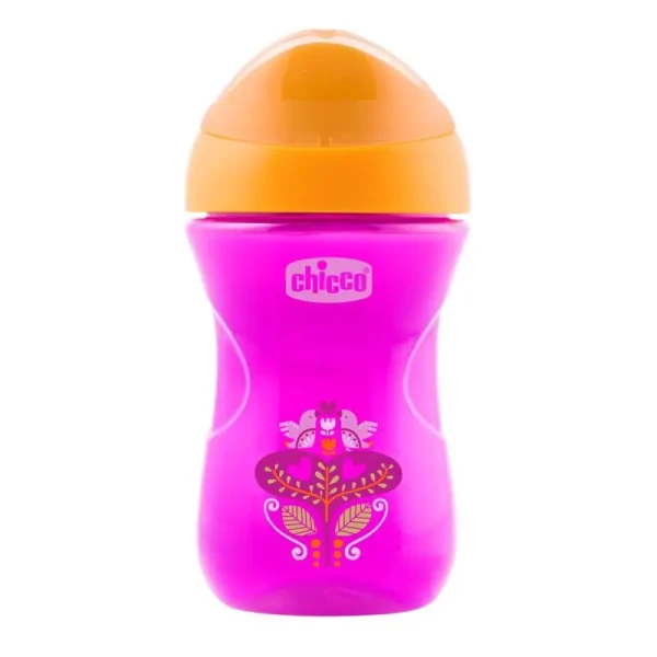 CHICCO Hrnček Chicco Jednoduchý s tvrdým náustkom 266 ml, ružovo-oranžový 12m+