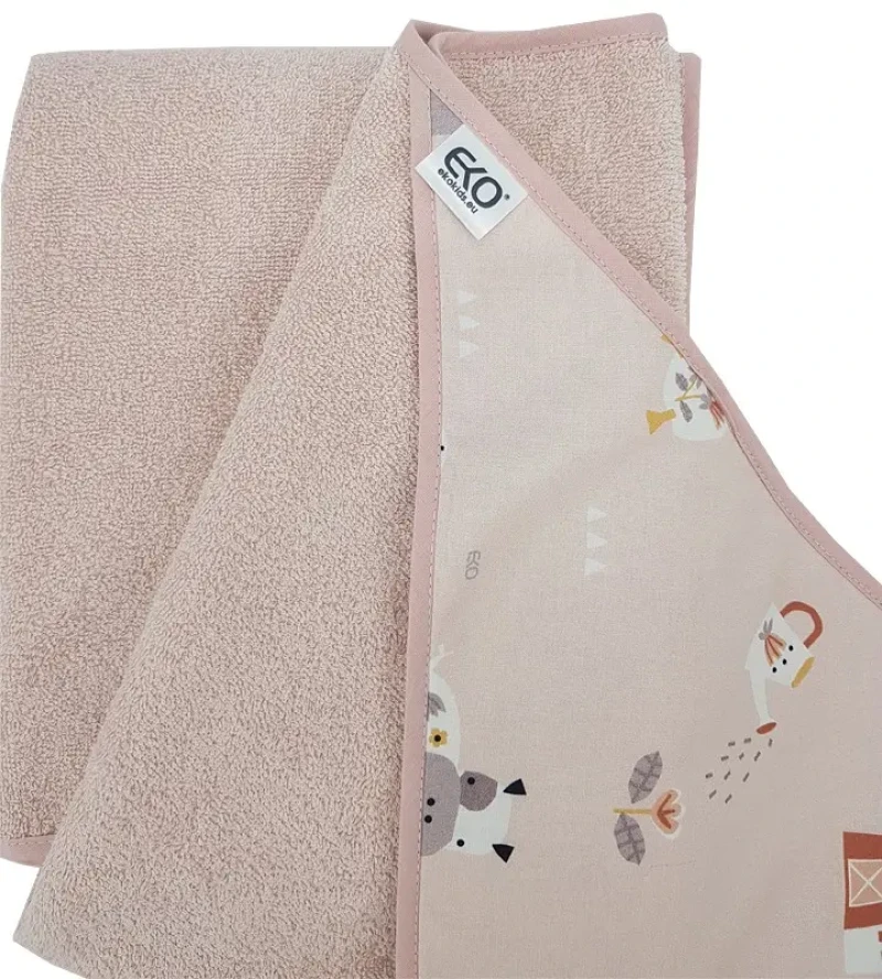 EKO Osuška na kúpanie s kapucňou bavlnená My farm Powder pink 100x100 cm