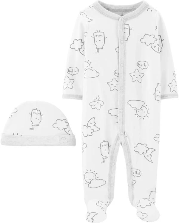 CARTER'S Set 2dielny overal na zips Sleep&Plays, čiapka Clouds neutrál LBB PRE, veľ. 46