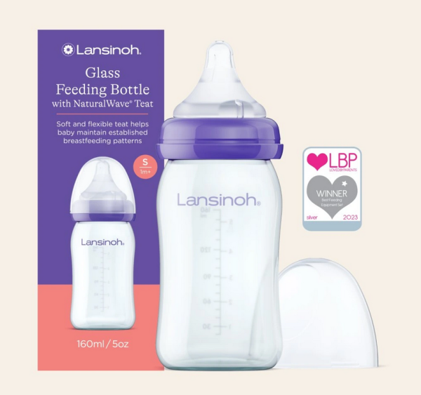 Lansinoh Sklenená dojčenská fľaša 160ml s NaturalWave TM cumlíkom (S)