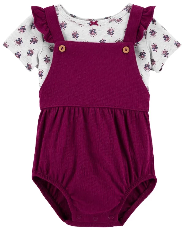 CARTER'S Set 2dielny tričko kr. rukáv, nohavičky na traky Purple Flowers dievča 3m