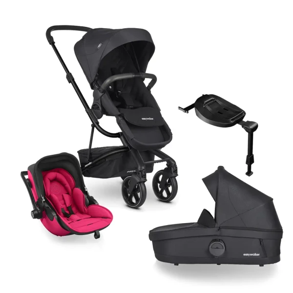 EASYWALKER Kočík kombinovaný Harvey3 Premium 4v1 Jet Black All Black/Berry Pink