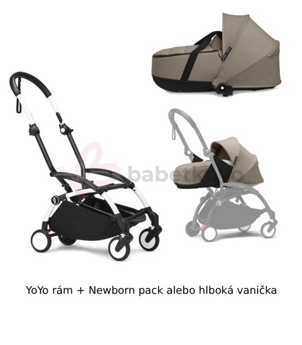 STOKKE® YOYO³ Rám White + Newborn pack alebo vanička 0+ Taupe