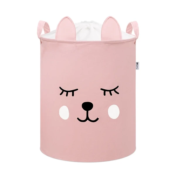 Sipo Kôš na hračky so šnúrkou, skladací bavlnený / 43 l, Teddy Bear Pink