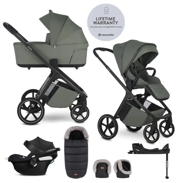EASYWALKER Set kočárek 4v1 Zoey Go Mineral Green XL + CBX Aton B2 i-Size + CYBEX Base One