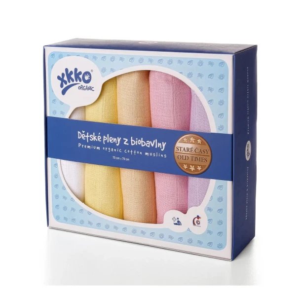 XKKO Organic Plienky z biobavlny 70x70 Staré časy - Pastels for Girls
