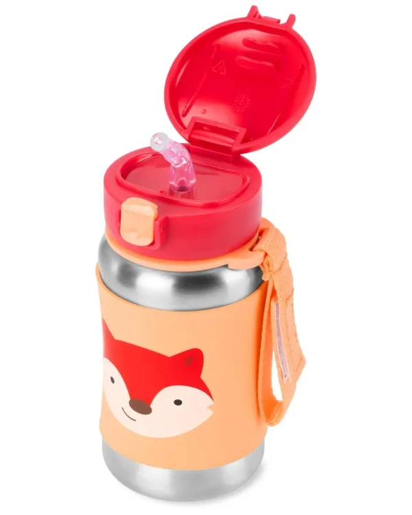 SKIP HOP Spark Style Fľaša so slamkou na vodu nerez Líška 12m+
