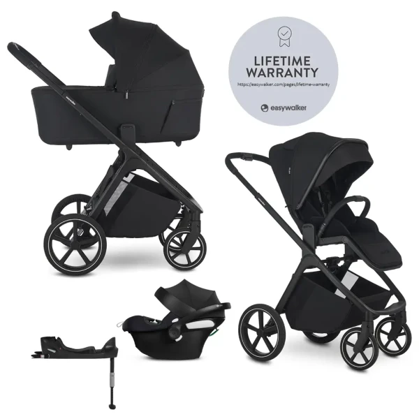 EASYWALKER Set kočík 4v1 Zoey Go Pure Black + CBX Aton B2 i-Size + CYBEX Base One