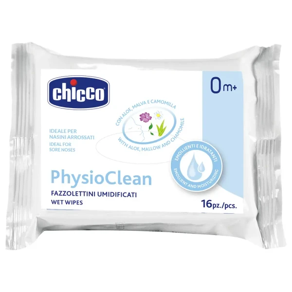 CHICCO Obrúsky vlhčené Physioclean na čistenie nošteka 16 ks 0m+