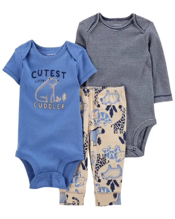 CARTER'S Set 3dielny body kr. rukáv, body dl. rukáv, tepláky Blue Safari chlapec LBB 9m