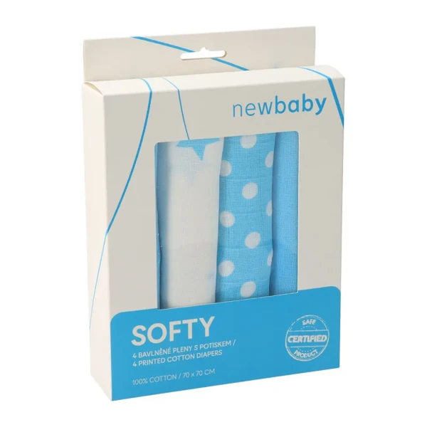 New Baby Látkové bavlnené plienky s potlačou70 x 70 cm 4 ks tyrkysovo-biele