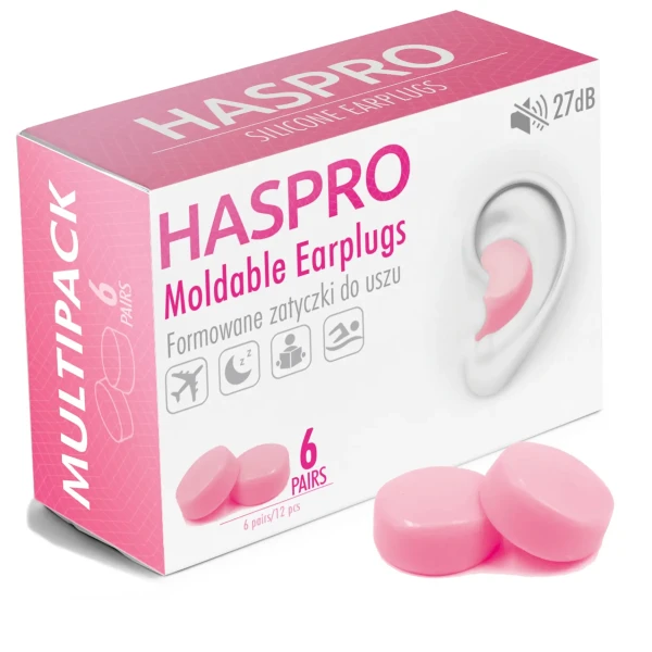 Haspro Waterproof - Universal ušné zátky, silikónové, 6 párov / 12 ks, růžové