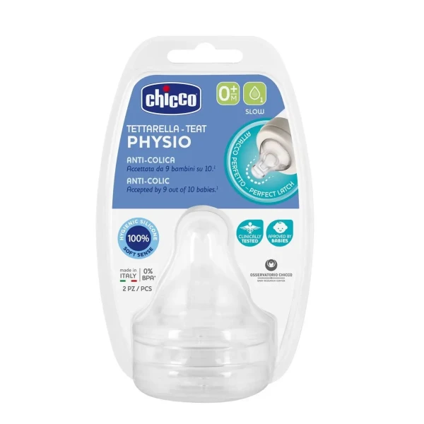 CHICCO Cumlík na fľašu Perfect 5 fyziologický silikón, pomalý prietok 0 m+, 2 ks