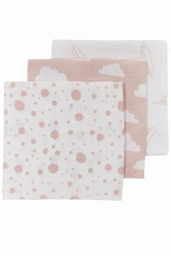 Meyco Plienky 3-balenie Feathers-clouds-dots pink/white