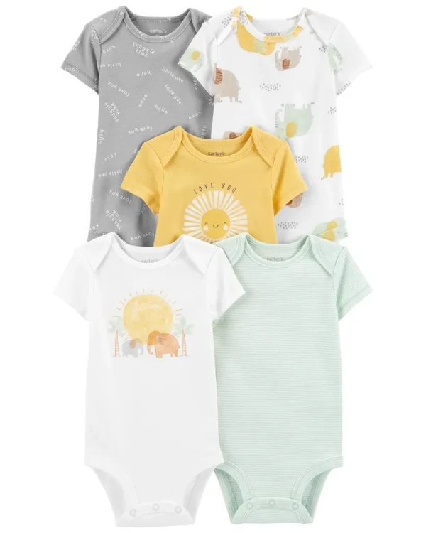 CARTER'S Body krátky rukáv Yellow & Grey neutrál 5ks 24m
