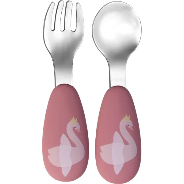 TRYCO Nerezová lyžička & vidlička Swan, Dusty Rose