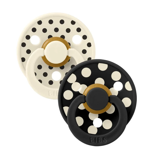BIBS STUDIO Colour Polka anatomické cumlíky z prírodného kaučuku 2ks - veľkosť 2 ivory-black