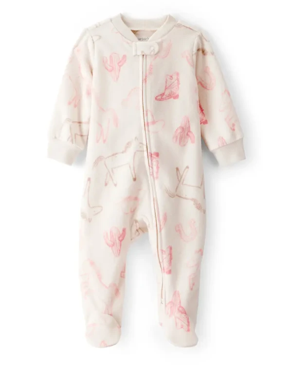 CARTER'S Overal na zip fleece Sleep & Play pink Cowgirl dívka 9m/vel.74