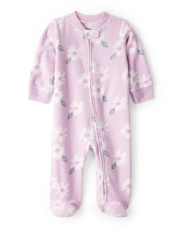 CARTER'S Overal na zip fleece Sleep & Play purple Floral dívka NB/vel.56