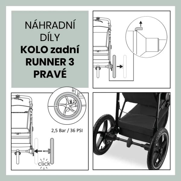 Hauck KOLO ZADNÉ Runner 3 Black pravé