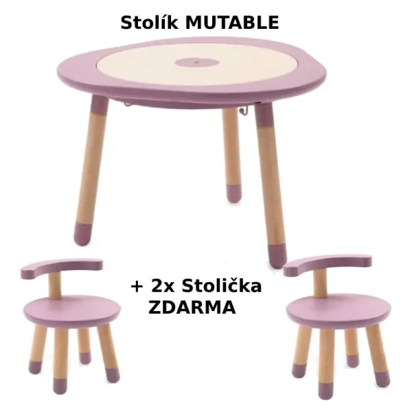 STOKKE® MUTABLE™ Stolík Mauve + 2x stolička MUTABLE ZDARMA