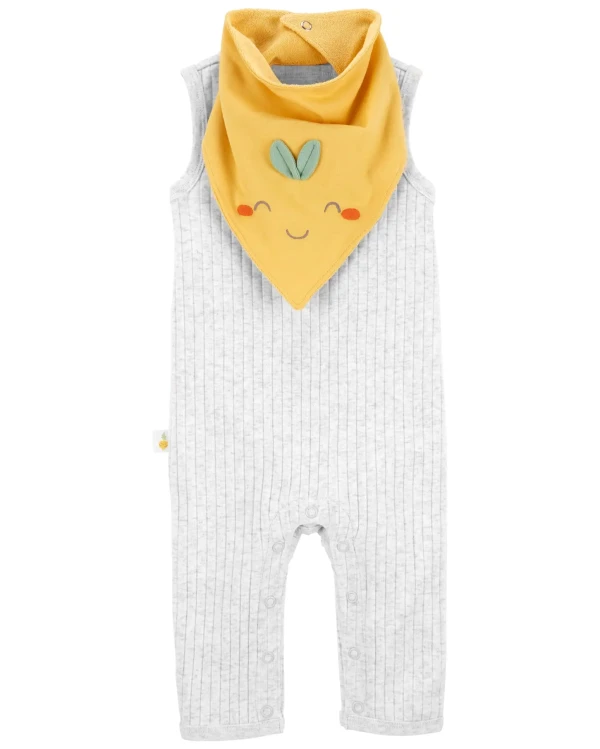 CARTERS Set 2dielny overal bez rukávov, podbradník Grey neutrál LBB 9m, veľ. 74