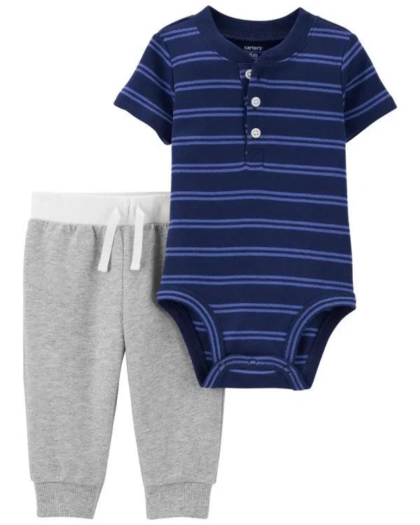 CARTER'S Set 2dielny body kr. rukáv, tepláky Blue Stripes chlapec 9m