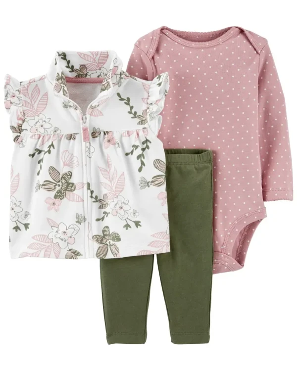 CARTER'S Set 3dielny vesta, legíny, body dl. rukáv IvoryGreen dievča NB/ veľ. 56