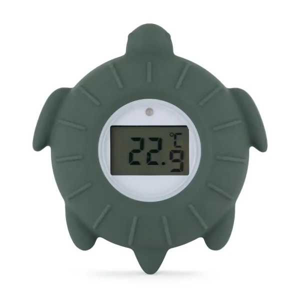 PETITE&MARS Teplomer silikónový digitálny do vody Turtle Terry Misty Green 0m+