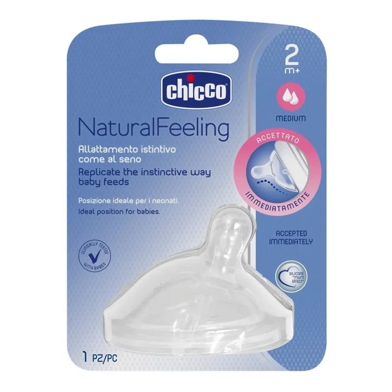 CHICCO Cumlík na fľašu Natural Feeling silikón, stredný prietok 1 ks, 2m+