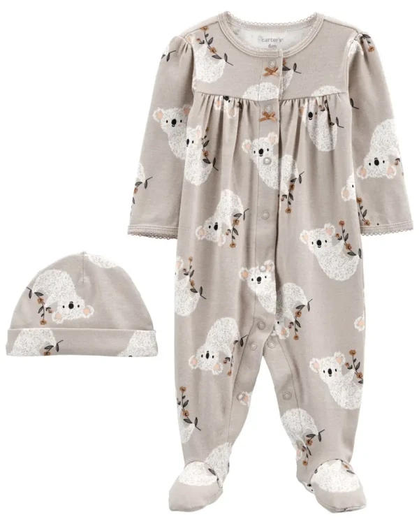 CARTER'S Set 2dielny overal na cvoky, čiapka Grey Koala dievča LBB NB /veľ.56