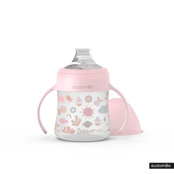 SUAVINEX FĽAŠA MEMORIES PRVÁ S UŠKAMI 150 ml RUŽOVÁ S OBRÁZKAMI